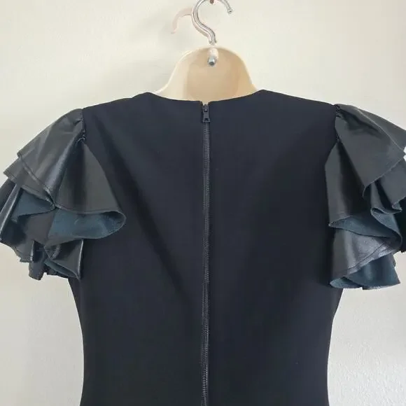 Alice + Olivia Black Eunice Vegan Leather Ruffle-sleeve Mini Dress Size 2 LBD - Picture 5 of 8
